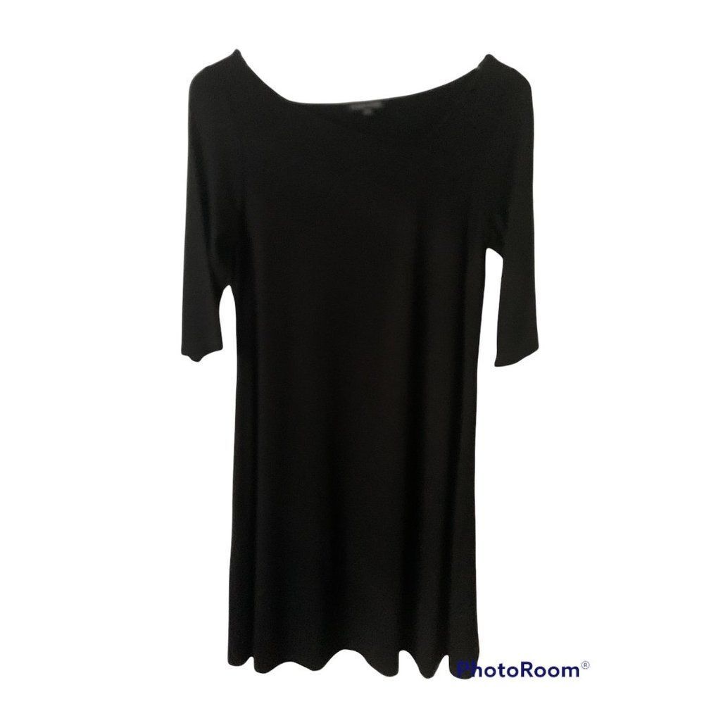 Eileen Fisher Size XS Asymmetrical Neck Black Sheath Dress‎ Viscose Lycra Blend